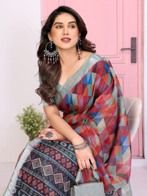 Soor Panchi Self Design Banarasi Cotton Blend Saree(Multicolor)