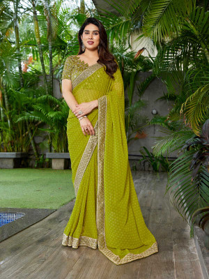 AAI LAXMI CREATION Embroidered Bollywood Georgette Saree(Green)