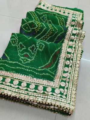 Sanginni Embroidered Bandhani Georgette Saree(Green)