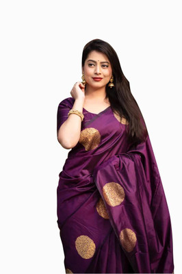 LAVISHBOI Solid/Plain Saree with Attached Blouse Art Silk Saree(Purple)