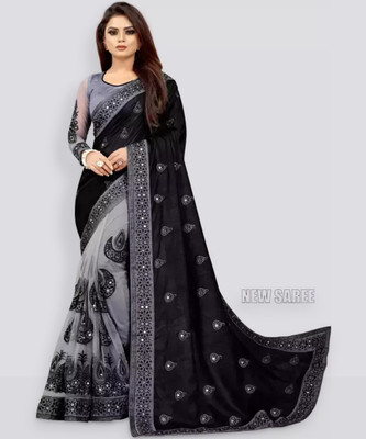 riddhisa fashion Embroidered Daily Wear Art Silk, Net Saree(Black)