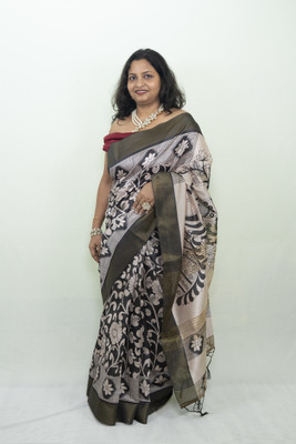 SnehaFashion Creation Floral Print Saree with Attached Blouse Tussar Silk Saree(Multicolor)