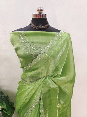 ZOYAL ENTERPRISE Embellished Bollywood Brasso Saree(Light Green)