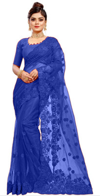 Vijay Fashion Embroidered Bollywood Net Saree(Blue)