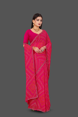 Ranisatiya Creation Printed Bandhani Georgette Saree(Red)