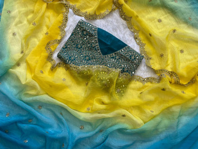 Divastri Embroidered Bollywood Chiffon Saree(Yellow)