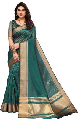 Winza Designer Printed, Solid/Plain, Woven Mysore Silk Blend Saree(Dark Green)