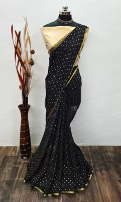 Florona Enterprise Embellished Bollywood Chiffon Saree(Black)