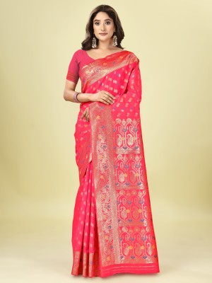 NENCY FASHION Self Design, Solid/Plain, Applique, Blocked Printed, Color Block, Digital Print Banarasi Cotton Silk, Cotton Blend Saree(Pink)