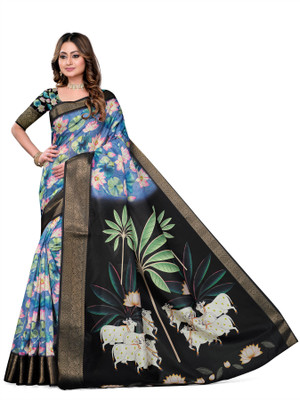 PARVOTSAV Digital Print Bollywood Polyester Saree(Blue)