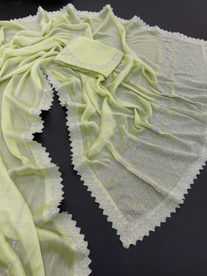 JennyFeb Villa Embellished Bollywood Pure Silk Saree(Light Green)