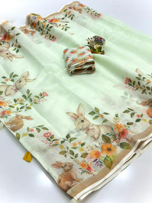 2SD gratitude Printed Daily Wear Cotton Linen, Linen Saree(Multicolor)