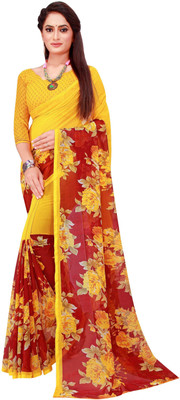 Suali Printed Daily Wear Georgette Saree(Orange, Yellow)