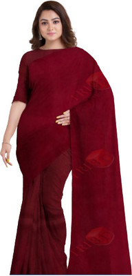 AD COLLECTIONS Solid/Plain Handloom Cotton Blend Saree(Maroon)