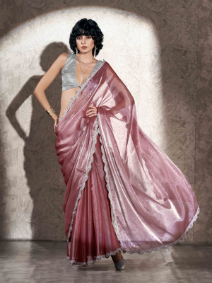 Tikhi Imli Solid/Plain Bollywood Chiffon Saree(Pink)