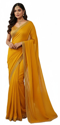 SHREE AMBEY TRADING Embellished Bollywood Pure Silk Saree(Yellow)