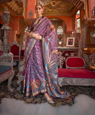 ANOUK Printed Banarasi Organza Saree(Magenta)