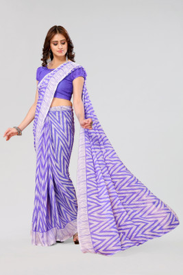 Nirvaan Striped Daily Wear Georgette Saree(Purple)
