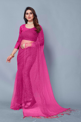 TEXROK Printed Daily Wear Net Saree(Pink)