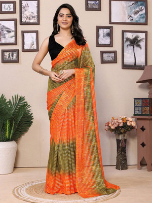 Riddhi textile Hub Woven Pre Draped Saree Georgette Saree(Blue)