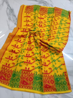 Happy Creation Printed Tant Handloom Cotton Blend Saree(Multicolor)