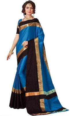 HITESH ENTERPRISE Solid/Plain Mysore Cotton Silk Saree(Dark Blue)