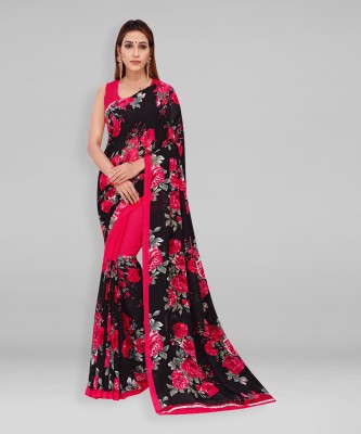 kashvi sarees Floral Print Daily Wear Georgette Saree(Black, Pink)