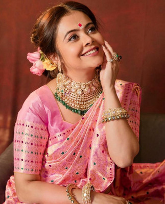 ESOMIC Solid/Plain Banarasi Pure Silk Saree(Pink)