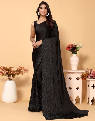 Satrani Solid/Plain, Embellished Bollywood Satin, Pure Silk Saree(Black)