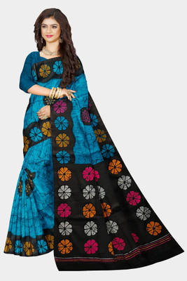 TRFASHIONHUB Printed Sambalpuri Cotton Blend Saree(Black)