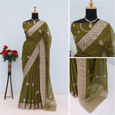 CHAMUNDA CREATION Embroidered Bollywood Organza Saree(Maroon)