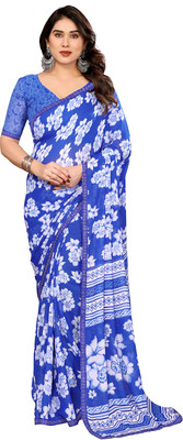 Moda Rapido Floral Print Daily Wear Georgette Saree(Blue)