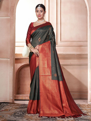 ANOUK Woven Chanderi Silk Blend Saree(Green)