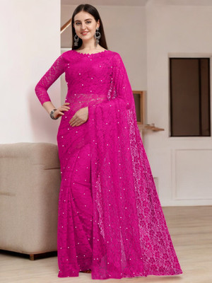 NEXA Self Design Bollywood Brasso Saree(Pink)