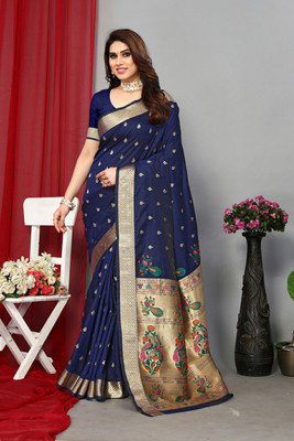 GOLDOLL FAB Woven Paithani Jacquard Saree(Blue)