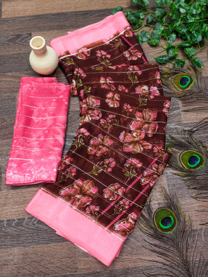 kashvi sarees Floral Print Bollywood Georgette Saree(Pink, Brown)