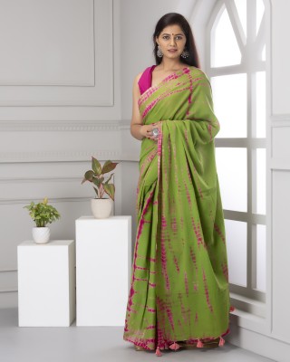 Printed Cotton Mulmul Saree Blocked Printed, Checkered, Digital Print, Dyed, Floral Print, Self Design, Printed Daily Wear Pure Cotton Saree(Green)