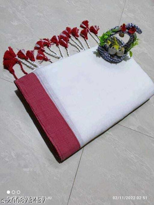 LDma Woven Tant Handloom Pure Cotton Saree(White)