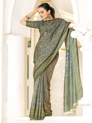 Tasrika Printed Chinnalapattu Viscose Rayon Saree(Light Green)