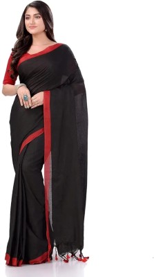 Handloom Solid/Plain Handloom Pure Cotton Saree(Black)