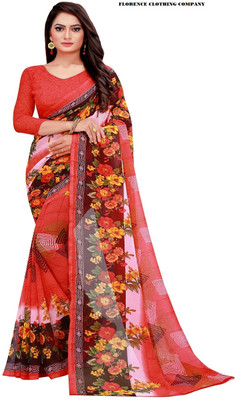Suali Printed Bollywood Georgette Saree(Red)