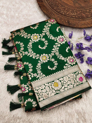 Divastri Woven Banarasi Cotton Silk Saree(Green)