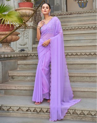 Satrani Dyed, Embellished Bollywood Chiffon, Georgette Saree(Purple)