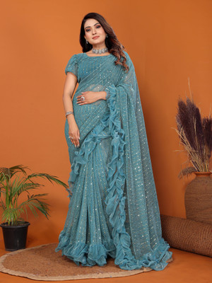 VIJAYAVALLABH Self Design Bollywood Net Saree(Light Blue)