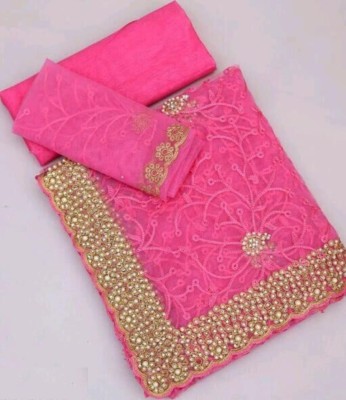 SkyFlock Embroidered, Embellished Bollywood Net Saree(Pink)