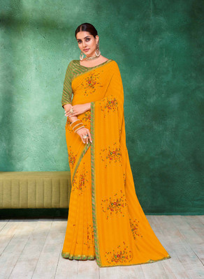 Laxmipati sarees Embroidered Bollywood Georgette Saree(Mustard)