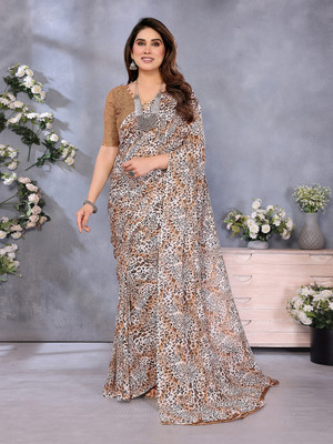 Anand Sarees Animal Print Daily Wear Georgette Saree(Brown, Grey, Multicolor)