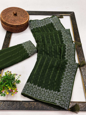 SHREEJIIMPEX Embellished Banarasi Chiffon Saree(Dark Green)