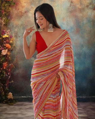 Jayu Striped Bollywood Georgette Saree(Multicolor)