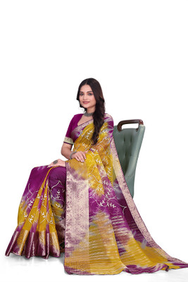 Aarunika SST Solid/Plain Bollywood Organza Saree(Magenta, Yellow)